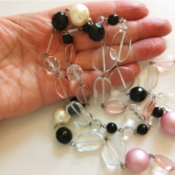 Vintage Czech Art Glass necklace Pink black - Picture 8 of 9